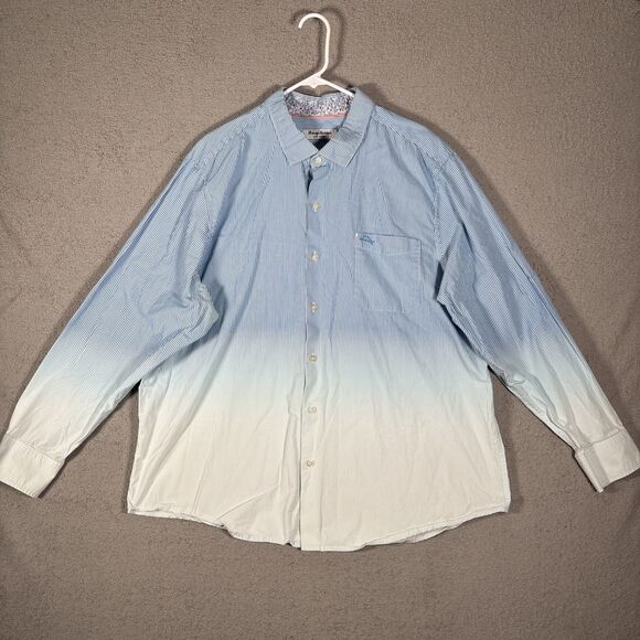 Tommy Bahama Other - Tommy Bahama Pima Cotton Button Down Shirt Blue White Stripe Mens Size 2XL Ombre